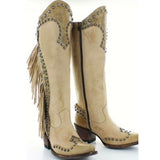 Niulatu Autumn Winter Women's Large Tassel Restoring Beige Black Western Boots Pointed Thick Heels Mid Boots Women Shoes DJSE