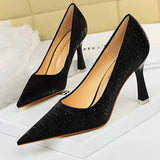 Niulatu Shoes Fashion Women Pumps Pointed Toe Kitten Heels Stone Pattern High Heels Women Career Office Shoes Plus Size 42 43 DJSE
