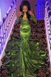 Niulatu Girl Prom Dress Cheap Long Sleeve Lace Green Prom Dresses for Juniors | Sexy V-neck Mermaid Evening Gowns HZ0113