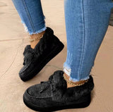 Niulatu Women Winter Cotton Shoes Ladies Bowknot Plush Warm Snow Boots Casual Solid Color Flat Short Boots Furry Females Feetwear DJSE