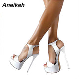 Niulatu Hot Sales 2025 Summer Style Sexy 16cm Women Sandals High Heels Open Toe Buckles Nightclub Party Shoe Black Big Size 15 DJSE