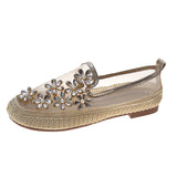Niulatu Lace Mesh Crystal Floral Shoes Women Comfort Breathable Summer Walking Shoes Woman Fashion Slip-on Ballet Flats DJSE