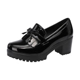 Niulatu 33-43 Women Pumps Bowknot Slip On Tassels Thick Heels Fashion Vintage Women Shoes For Party Leather Footwear DJSE
