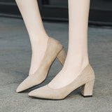 Niulatu Women Pumps Thick High Heels 5cm Dress Work Ladies Shoes Rough Flock Ankle Thick Heel Women Shoes Square Heel Shoes DJSE