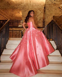 Niulatu A line Sweetheart Pink Satin Evening Dress Floor Length Prom Dresses HZ1110