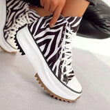 Niulatu Women Platform Canvas Sneakers Lace-Up High Top Female Casual Shoes Fashion Zebra Pattern Lace Up Lady Sports Boots DJSE