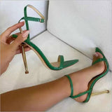 Niulatu Ankle Strap Green Women's High Heels 11CM Sandals Pointed Toe Female Party Shoes Sandalias De Mujer DJSE