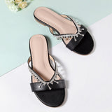 Niulatu Women Sandals Fashion Diamond Summer Shoes Woman Flat Pearl Comfortable String Bead Casual Flip Flops Outdoor White Sandals DJSE