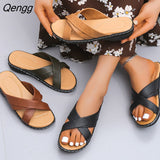 Niulatu Women Wedge Sandals Premium Orthopedic Open Toe Sandals Vintage Anti-slip Leather Casual Female Platform Retro Shoes DJSE