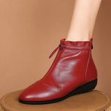 Niulatu flat wedge winter boots comfortable drawstring ankle leather shoes for women 2025 warm wedges sneakers DJSE