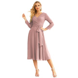 Niulatu Chiffon Bridesmaid Dress V-Back Waist Belt Formal Prom Gown Mother of The Bride Wedding HZ1007