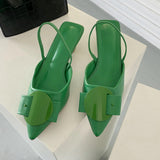 Niulatu Women Slingback Sandals Fashion Bow-knot Buckle Ladies Pumps Shoes Thin Low Heel Pointed Toe Slip On Mules DJSE