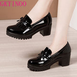 Niulatu 33-43 Women Pumps Bowknot Slip On Tassels Thick Heels Fashion Vintage Women Shoes For Party Leather Footwear DJSE