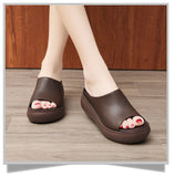 Niulatu 7.5cm Platform Wedges Women's Shoes Thick Heel Open Peep Toe Sandals Leather Summer Style Slide Black Shoes DJSE