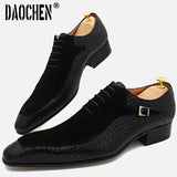 Niulatu Men Oxford Shoes Lace up Split Toe Coffee Black Formal Men Dress Shoes Suede Patchwork Crocodile prints Leather Shoes Men DJSE
