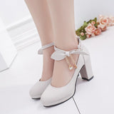 Niulatu lolita shoes bow female shoe heels women's shoes heel thick crust Pink female student shoes tide med heels japanese DJSE