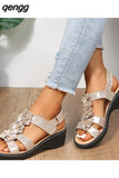 Niulatu Women Reported Wedges Orthopedic Shoes Flowers Decoration Comfortable Walking Sandals Women Beach Shoes DJSE