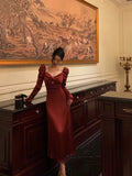 Niulatu A line Long Sleeves Red Satin Prom Dresses Birthday Outfits SD313