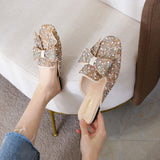 Niulatu Women's Summer Wear 2025 New Flat Bow Muller Shoes Large Size 41-43 Baotou Half Drag Fashion Rhinestone Lazy Shoes DJSE