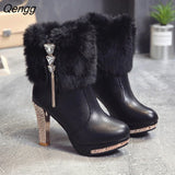 Niulatu Women Boots Christmas Ankle Boots High Heels Ladies Shoes Femme Warm Elegant Short Boots Red Black Shoes Plus Size DJSE