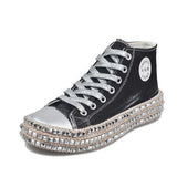 Niulatu Woman Spring Leopard Print Canvas Fashion Sneakers Rhinestone Sequin Flat Wild Women's Shoes Youth Casual Shoes Plus Size DJSE
