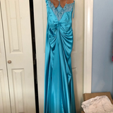 Niulatu Blue Spaghetti Straps Satin Mermaid Evening Dress Formal Prom Dress HZ1007
