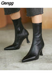 Niulatu Women Ankle Boots Woman Thin High Heel Fashion Pointed Toe Zipper Winter Women's Shoes Leather White Short Booties 2025 DJSE