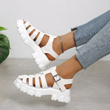 Niulatu To School Summer Fashion Gladiator Women Narrow Band Cross-Tied Platform Square Heel Peep Toe Rome Design Sexy Mature Shoes Ladies Female DJSE