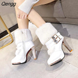 Niulatu Women Boots Christmas Ankle Boots High Heels Ladies Shoes Femme Warm Elegant Short Boots Red Black Shoes Plus Size DJSE