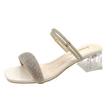 Niulatu Crystal Sandals For Women 2025 Summer Transparent Heels Slippers Female Fashion Rhinestone Party Slides Shoes Woman DJSE