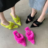 Niulatu Women Slides Slippers 2025 New Arrivals Black Pink Green Thin High Heels Cross Strap Pumps Shoes Flip Flops Size 39 DJSE