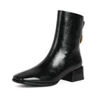 Niulatu Women Short Boots Square Toe Zipper Mid Square Heel Ladies Boots Office Lady Gentle Solid Color Patent Female Shoes DJSE