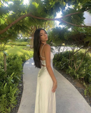 Niulatu Straps White Satin Long Prom Dress Evening Dress HZ1007