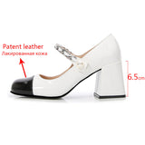 Niulatu Mary Jane Shoes Ladies high Heels square toe Silver pumps Woman party dress retro shoes big size 34-42 FT1585 DJSE