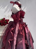 Niulatu High Low Halter Burgundy Organza Party Birthday Dresses Birthday Outfits SD457
