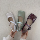Niulatu Shoes Retro Square Head Bright Leather Early Spring 2025 New Shallow Mouth Coarse Heel Single Shoes Chaussure Femme DJSE