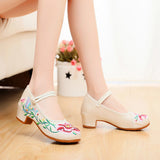 Niulatu Women All-match Embroidered Shoes Ladies Dance Wedding Shoes Ethnic Style Hanfu Mid-heel Pumps DJSE