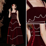 Niulatu Red Velvet A-line Evening Dress HZ1007