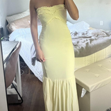 Niulatu Yellow Strapless Chiffon Ruffles Evening Dress Mermaid Prom Dress HZ1007