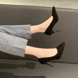 Niulatu Single Shoes Women's 2025 Spring and Autumn New Pointed Toe Shallow Mouth Fashion Professional Black High Heels DJSE