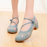 Niulatu Women All-match Embroidered Shoes Ladies Dance Wedding Shoes Ethnic Style Hanfu Mid-heel Pumps DJSE