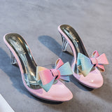 Niulatu Women Slippers High Heeled 6.5CM Butterfly-knot Women Casual Shoes Mules PVC Transparent Shoes Clear Open Toe Female Slipper DJSE
