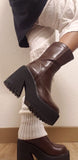 Niulatu Boots For Women Chunky Heel Brown Boots 2025 Autumn Winter Fashion Hot Sale Ins Brand Shoes Girls School DJSE