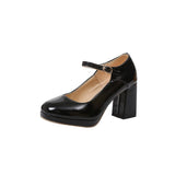 Niulatu Women Shoes Woman Slip on Shallow Buckle Strap Casual Shoes Thick High Heels Plus SizeSolid Leather Pumps shoes DJSE