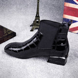 Niulatu Chic Women Boots Shiny PU Leather Autumn Winter Shoes Woman Spuare Toe Block Heels Ankle Boots Female Botas Zapatos Mujer DJSE
