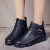 Niulatu Boots For Women 2025 Autumn And Winter Platform Rubber Leather Ankle Tabi Boots Fashion Wedge Heel Black Warm Shoes DJSE