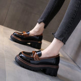 Niulatu Leather Women autumn Loafers Woman Chunky Platform Loafer Shoes Woman Mixed Colors Thick Heel Pumps for Women DJSE