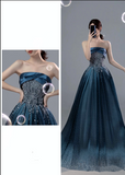 Niulatu Ball Gown Strapless Neckline Sequin Blue Party Dress Long Prom Dress Evening Dresses SD1754