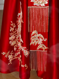 Niulatu Red Satin Sequin Embroidery A Line Prom Dress Strapless Evening Dress HZ1007