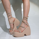 Niulatu Women Brand Platform Sandals Shoes Strappy Heels Wegdes Heeled Shoes Design Punk Cool Chunky Buckle Casual Black White Shoes DJSE